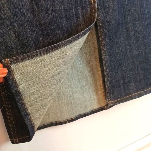 Y2K French Connection dark wash denim fitted skirt with front slit size 10 - Picture 2 of 8